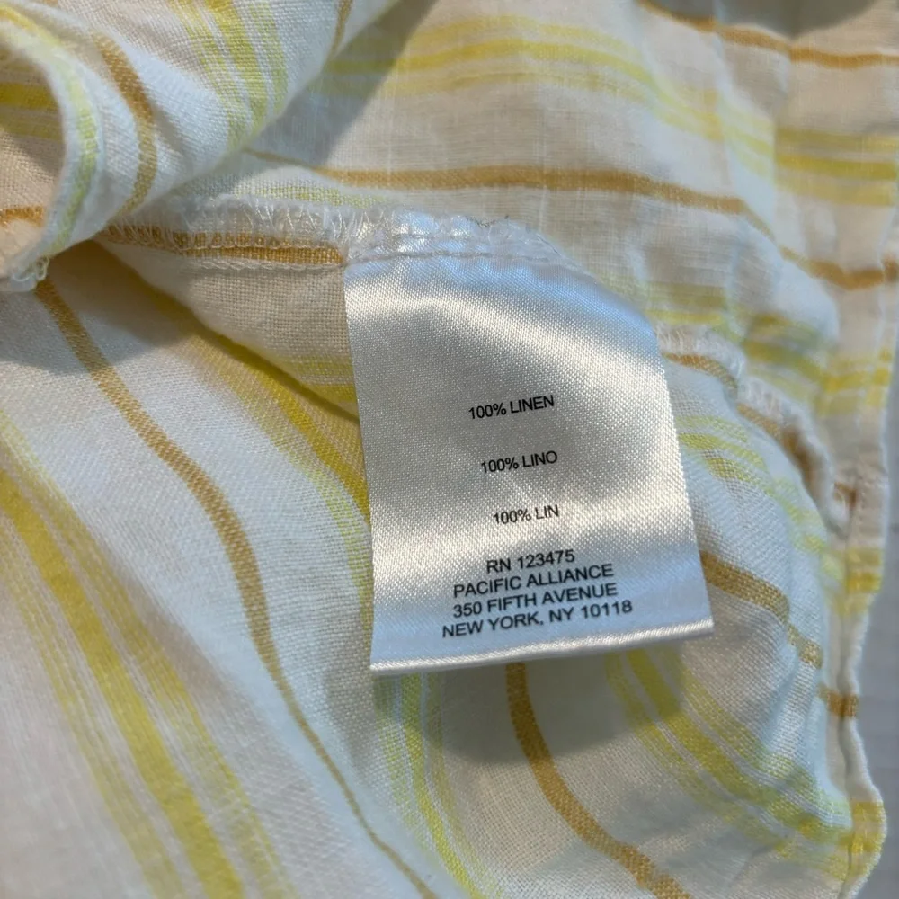 Ellen Tracy 100% Linen Striped Tie Front Button Up Short‎ Sleeve Shirt Women’s M - Picture 5 of 7